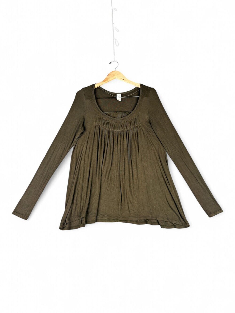 We The Free Olive Scoop Neck Babydoll Long Sleeve Top M